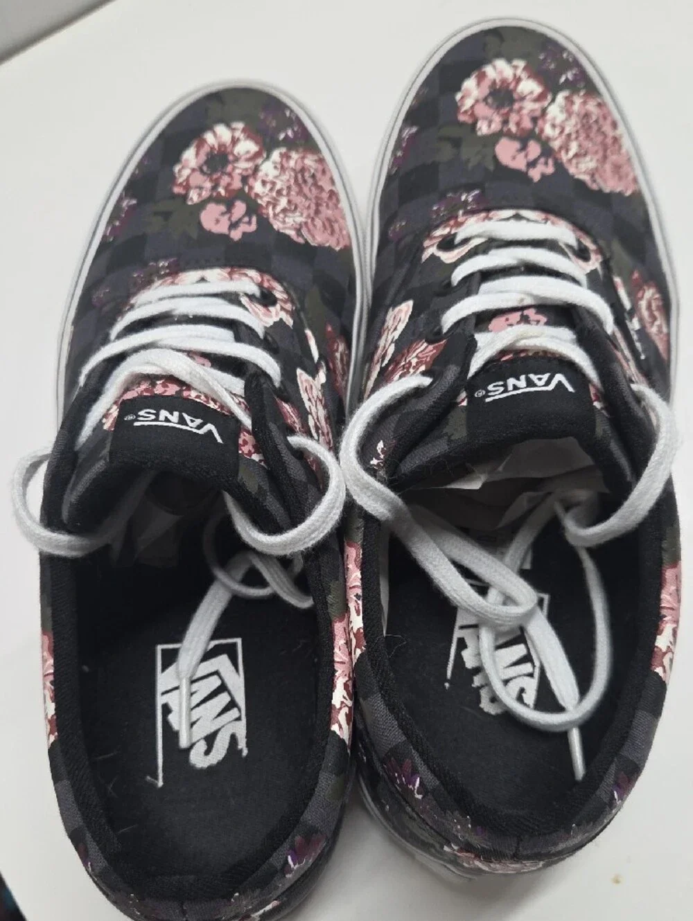 Vans Women's Black Checkerboard Low-Top Sneakers with Pink Floral Print